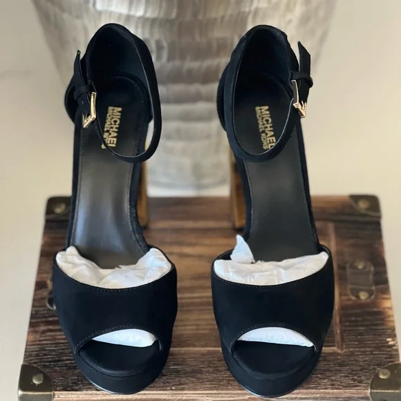 MICHAEL Michael Kors Porter Ankle Strap Block Heel Sandals in Black - Picture 5 of 12